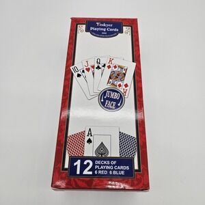 Teskyer Playing Cards Pack Of 12 - Jumbo Index Poker Size Linen Finish (6 Red &